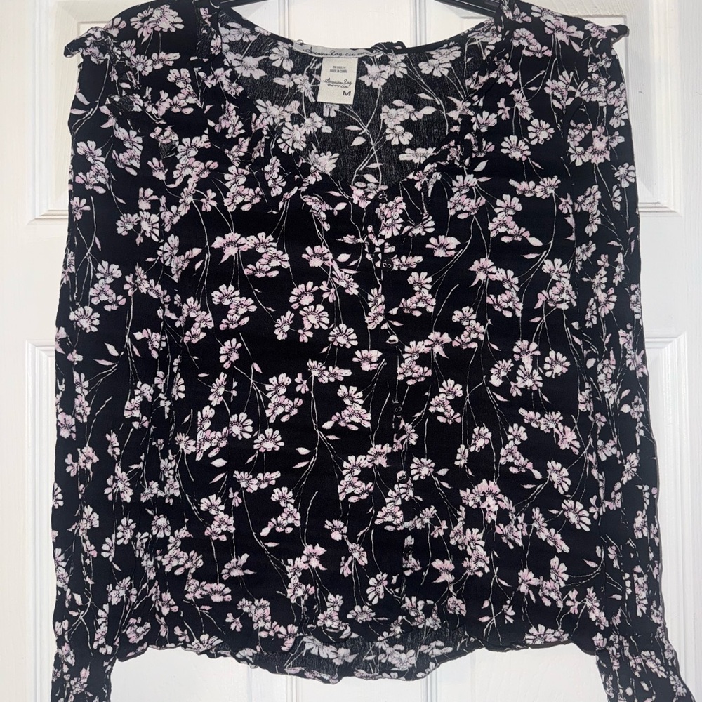 Floral Black and Pink Women's Top